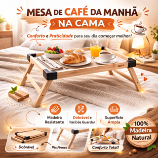Bandeja Mesa De Cafe Com Pezinhos Para Café Da Manhã na Cama e Sofá 45x26cm em Oferta na Shopee