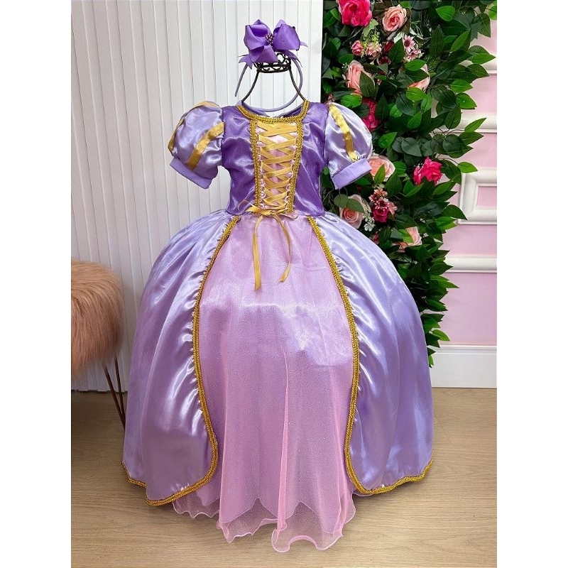 Fantasia Longa Rapunzel, Princesa Sofia Lilás Luxo Tamanho 4ao12