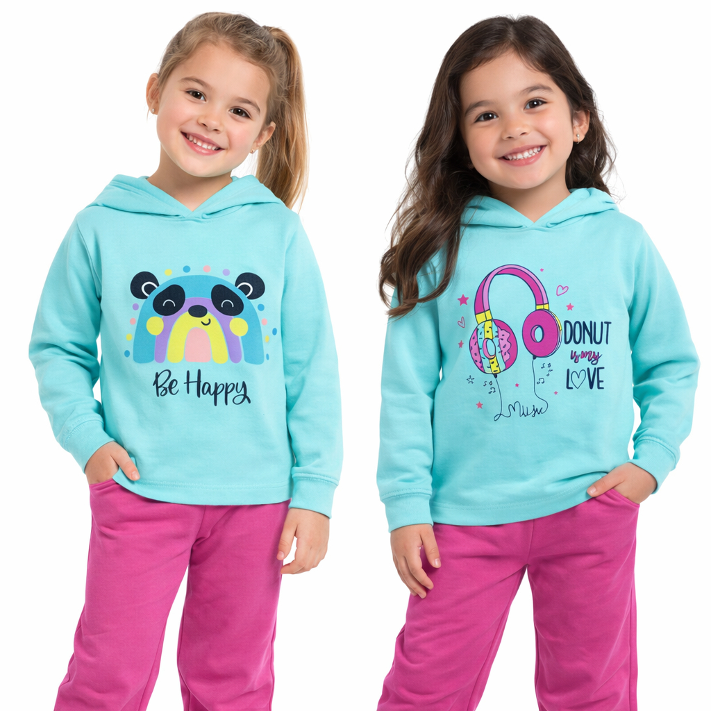 Conjunto de moletom com capuz menina tamanho 1,2,3,4,6,8 roupas de inverno/conjunto de frio