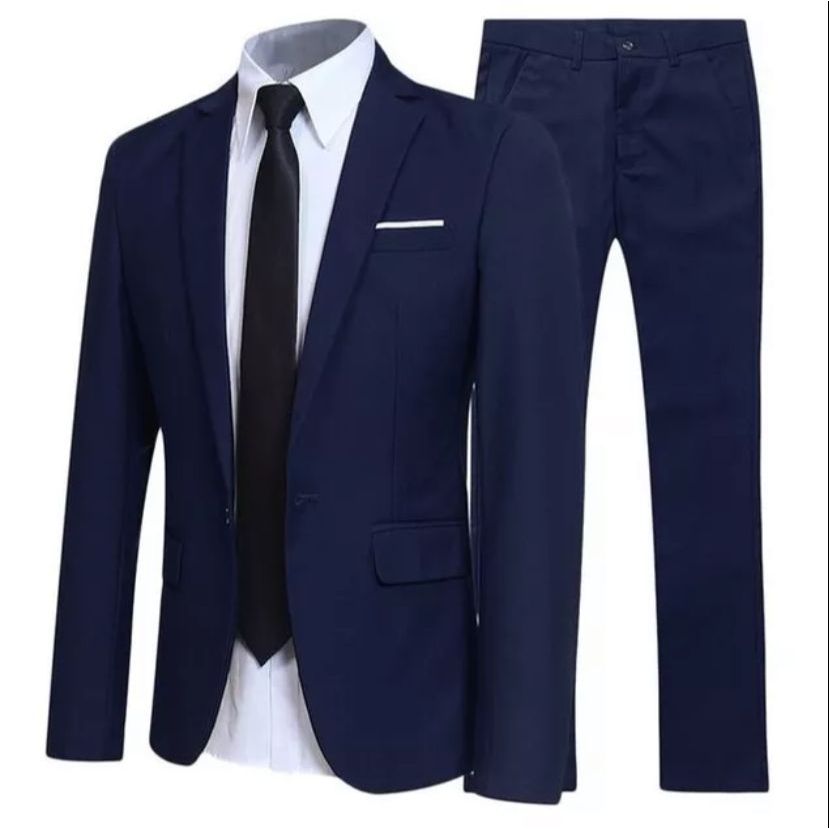Terno Social Masculino Oxford Azul Marinho Slim Elegante - Top Ternos