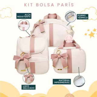 Kit 3 Peças Maternidade Bolsa, Mochila e Bolsa M Personalizado Térmica Impermeável, Coleção Paris em Oferta na Shopee
