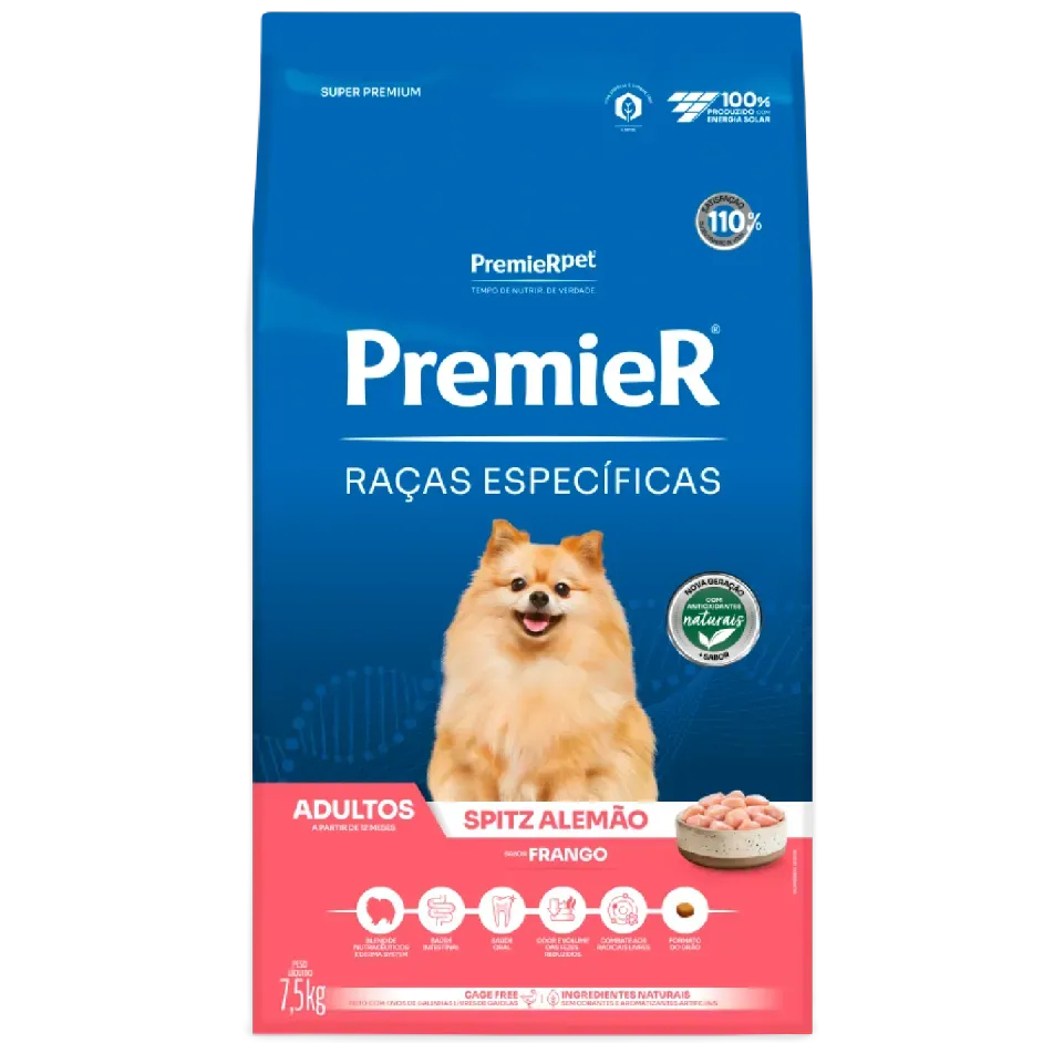 Ração Premier Raças Específicas Cães Adultos Spitz Alemão Frango 7,5kg