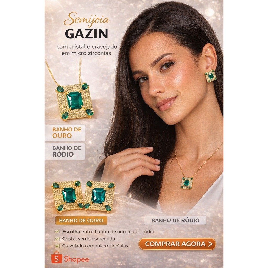 Conjunto Semijoia Gazin Cristal - SEMIJOIA GAZIN