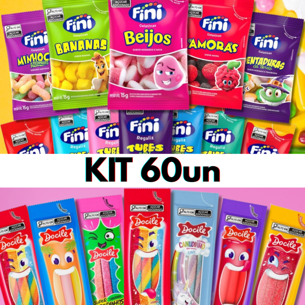 Kit Com 60un Bala Fini ou Docile Sabores Variados - Envio Imediato em Oferta na Shopee