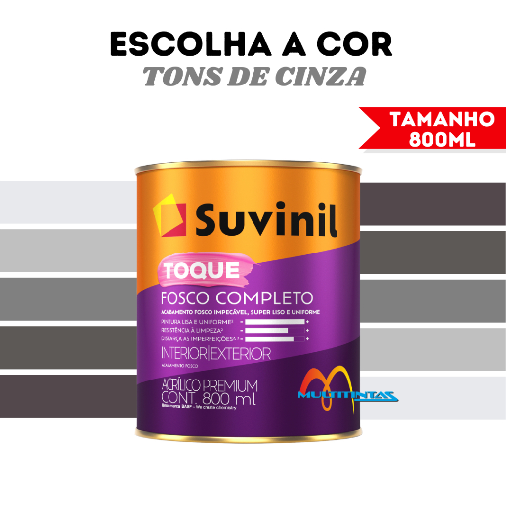 Tinta Acrílica Fosco 800ml Tons De Cinza Toque Fosco Completo Parede Suvinil em Oferta na Shopee