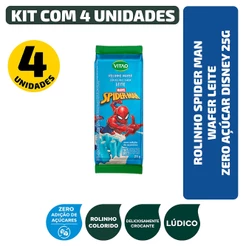 Rolinho Spider Man Wafer Leite Zero Açúcar Disney 25G - Kit 4 unidades