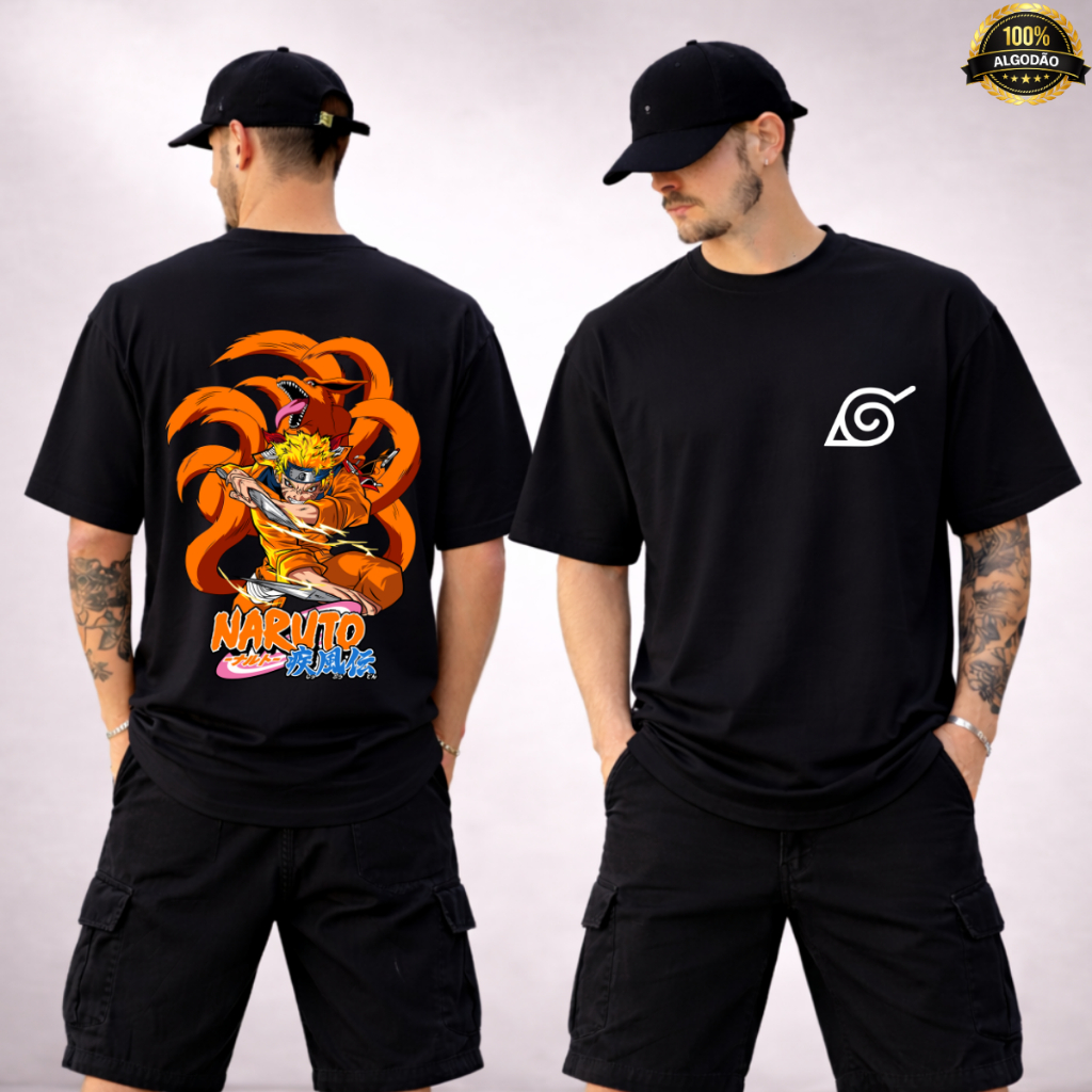 Camiseta Oversized Masculina Algodão Anime Naruto Academia Streetwear Casual