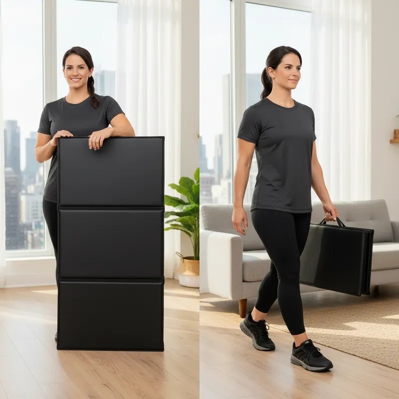 Colchonete Dobrável Alta Densidade D80 117x50x2cm Tapete De Ginástica Funcional Cor Preto Academia Yoga