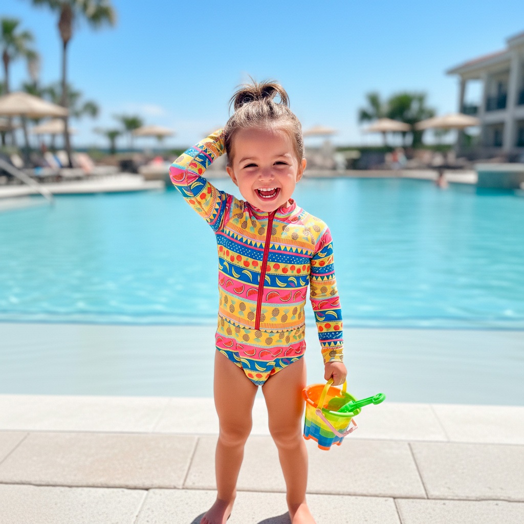 Maiô Infantil Menina UV50+ Body Manga Longa Zíper Roupa Praia Proteção Solar