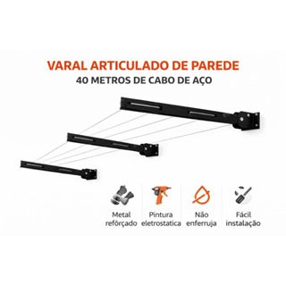 Varal Retrátil De Parede Articulado 40m Cabo Aço Reforçado Lavanderia Varanda Aguenta 60kg em Oferta na Shopee