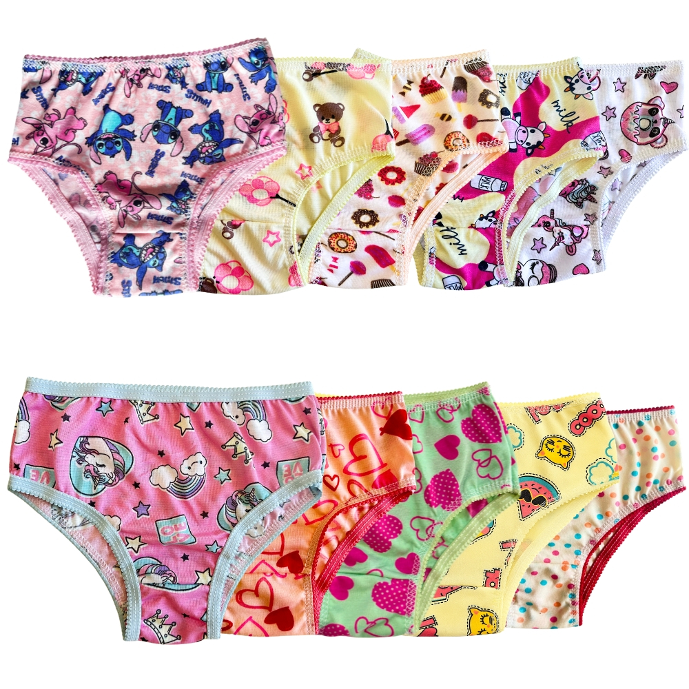 Kit com 5/10 Calcinhas Infantil forro 100% algodão 0 a 9 Anos meninas criança em Oferta na Shopee