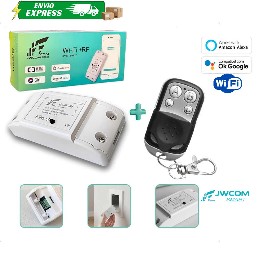 Rele Interruptor Inteligente Wifi + RF433 Smart Automação Jwcom Ekaza Nova Digital Alexa Google