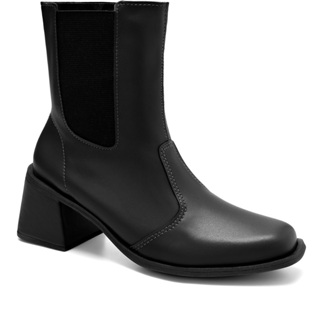 Bota Feminina Lumiss Chelsea Cano Curto Salto Bloco Bico Quadrado Elástico Preto em Oferta na Shopee