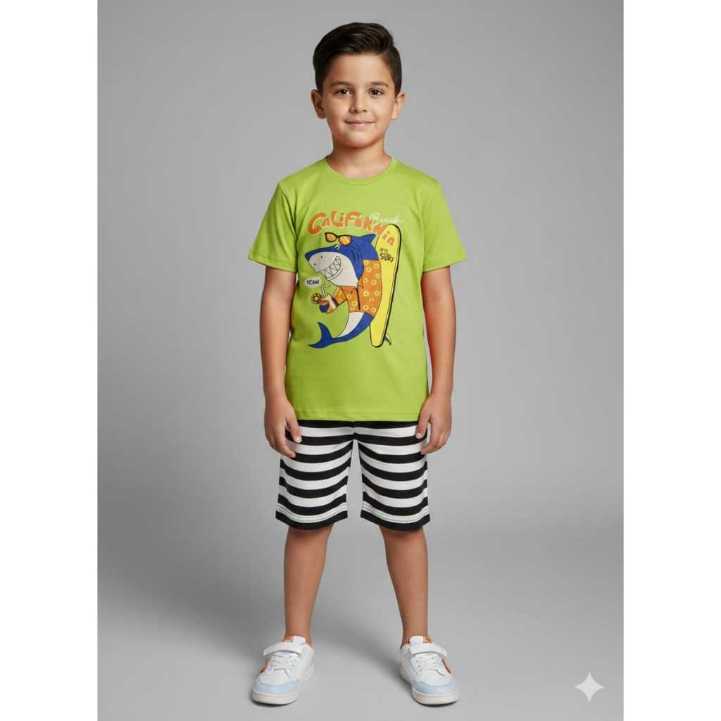 Conjunto Menino Verão Camiseta E Shorts Infantil 6 Anos