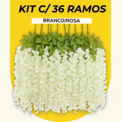 Kit 36 Pendente Cerejeira Artificial Branco Galho C/folhagem Decoração Casamento