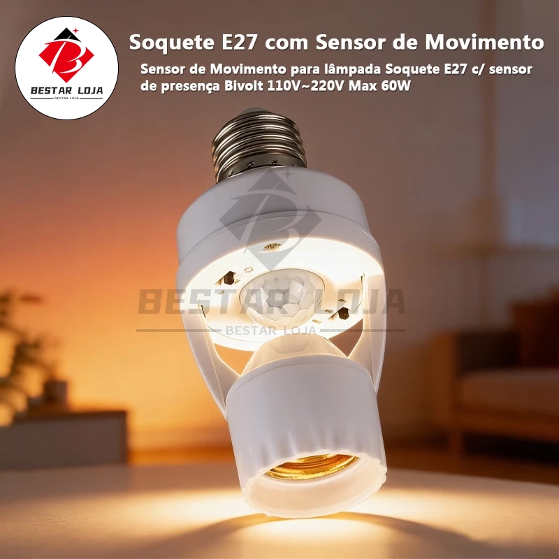 BESTAR LOJA Sensor de Movimento para lâmpada Soquete E27 c/ sensor de presença Bivolt 110V~220V Max 60W