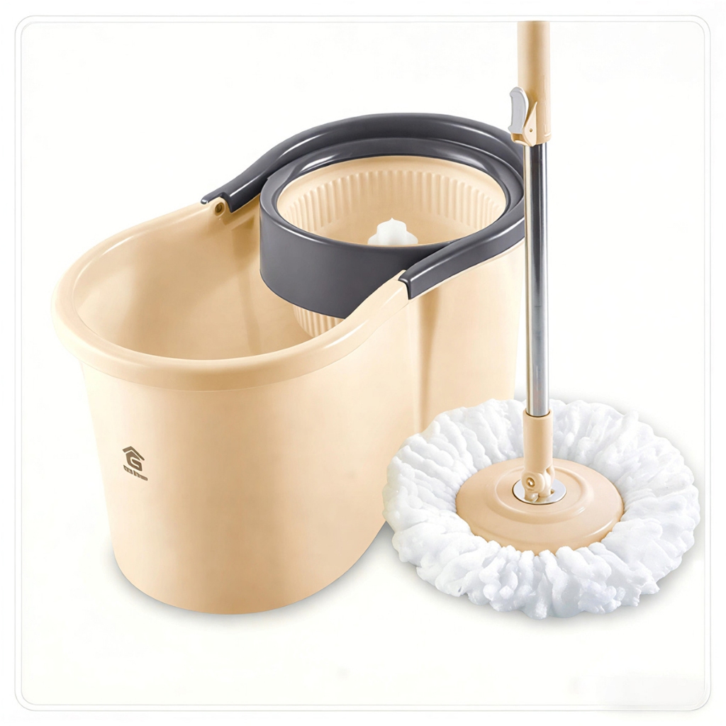 Mop Giratório Cabo Grande de 114 cm 8 Litros Cesto Em Plástico e - Balde Centrífuga Limpeza Sem Esforço