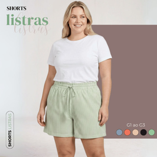 Short Feminino Plus Size Duna Listrado Tecido Leve Elástico Confortável Casual Fresquinho G1 G2 G3 em Oferta na Shopee