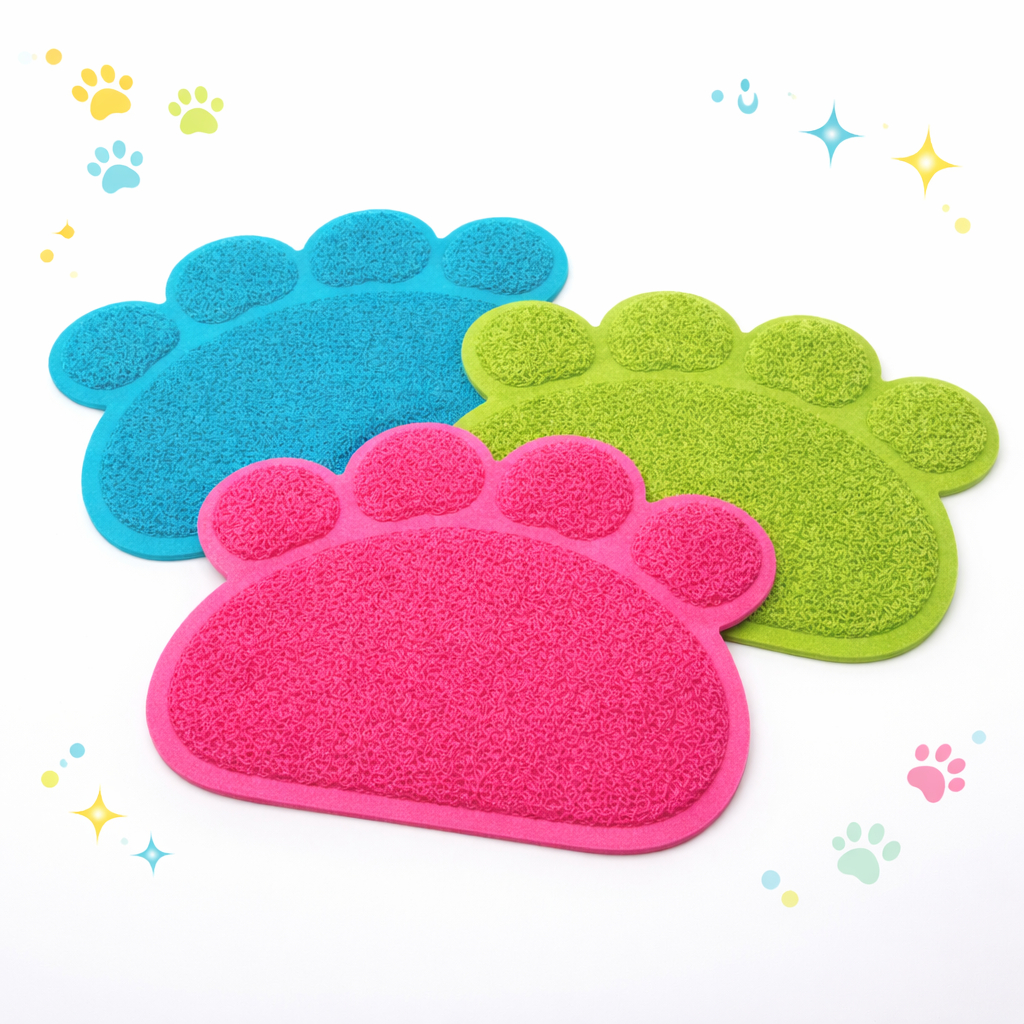 Tapete Arranhador Para Cães e Gatos Patinha PVC Apoio Bebedouro Comedouro