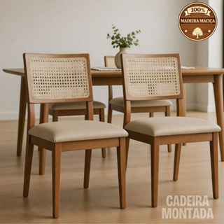 Kit 2 Cadeiras de Jantar Madeira Maciça Estofadas Linho ou Couro com Tela Sextavada Bege/Marrom em Oferta na Shopee