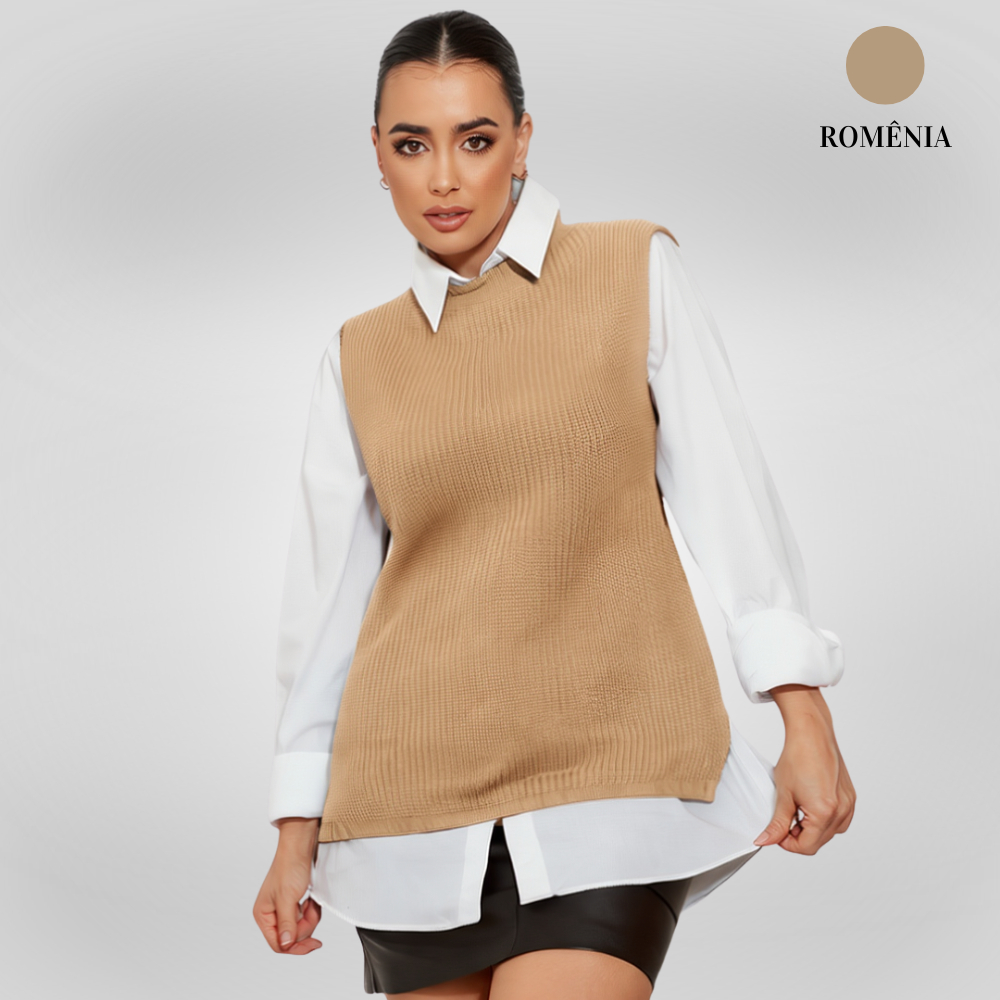 Colete Feminino Pullover Tricot Manga Curta Social Básico Tendência Outono Inverno Vestido Tricot