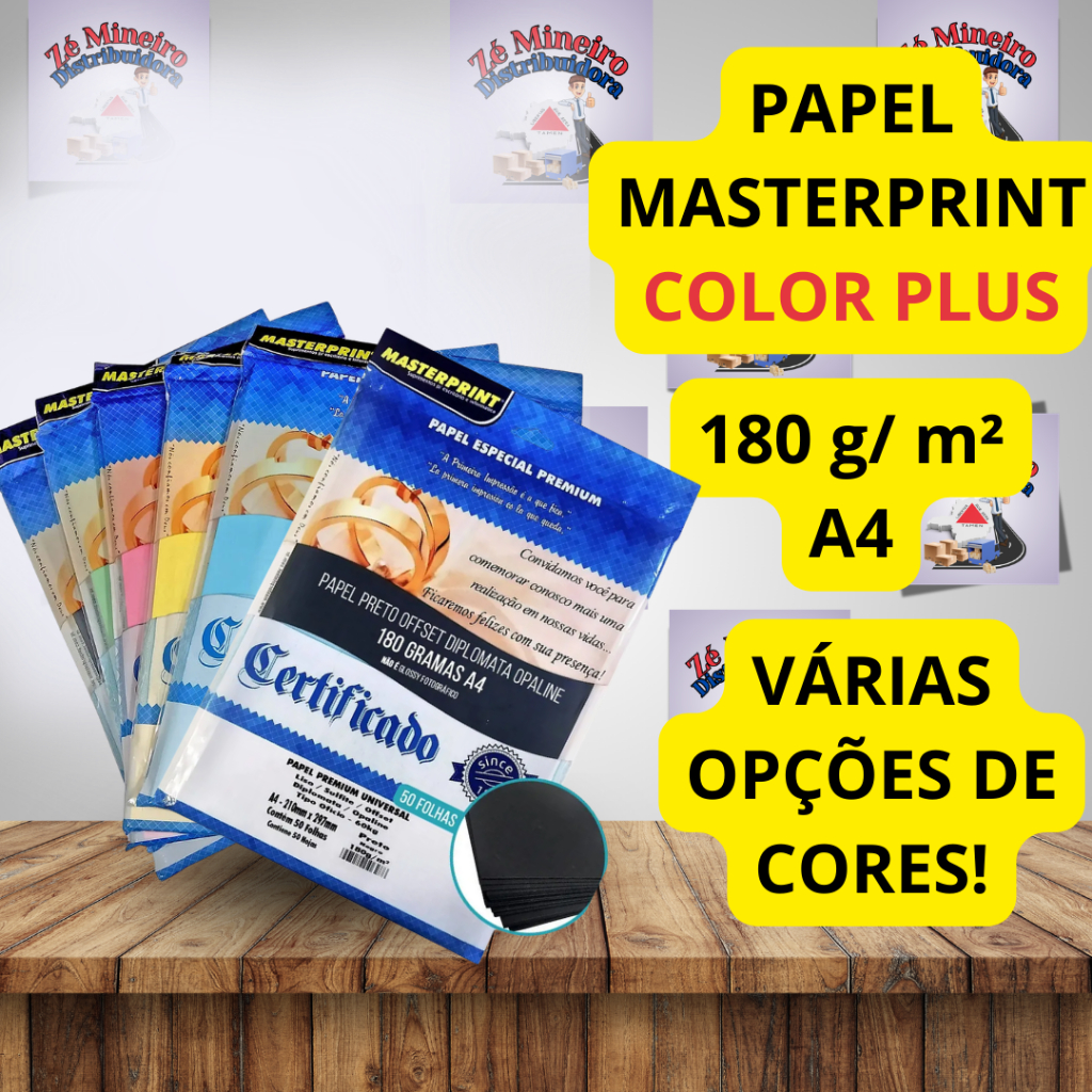 Papel Colorplus 180g A4 Masterprint - Preto Verde Vermelho Amarelo Rosa Azul Artesanato