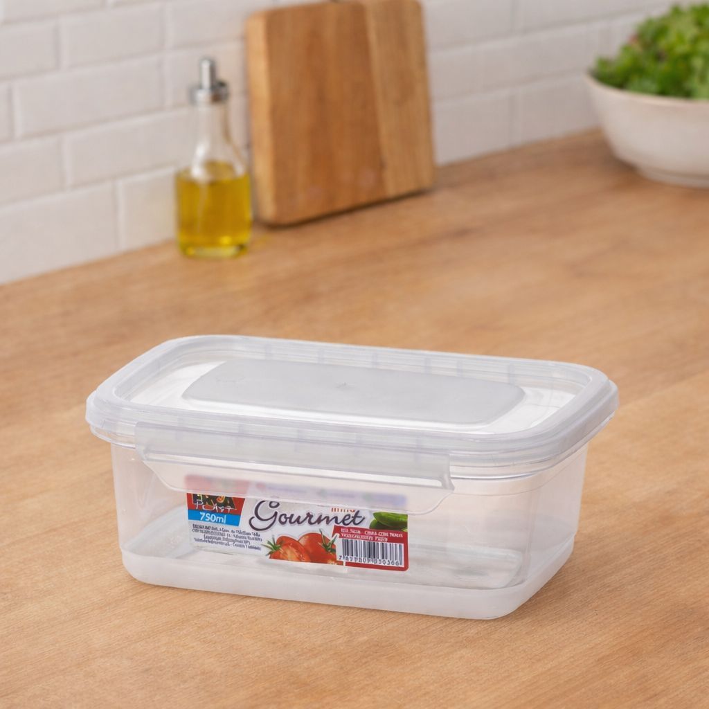 Pote Plástico Retangular 750ml Com Tampa E Trava Hermética Transparente Alimentos Marmitas 3038 em Oferta na Shopee