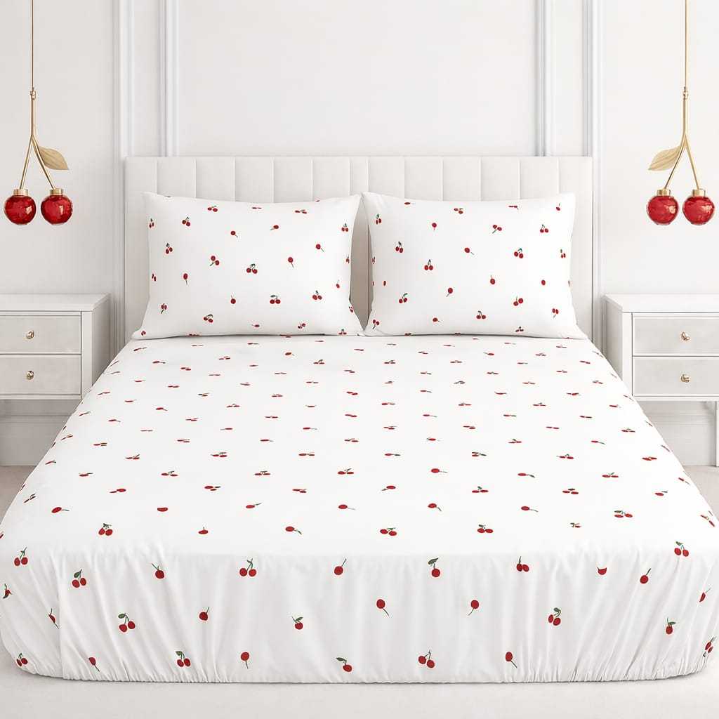 Jogo de Lençol Cerejinha 3 peças com elástico em Percal 180 Fios – 100% Algodão - Solteiro, Casal, Queem e King em Oferta na Shopee