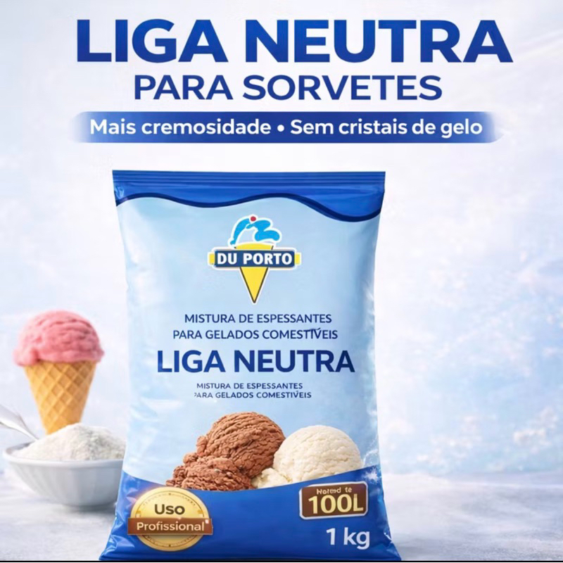 Liga Neutra Mistura De Espessantes Para Gelados Du Porto 1Kg Sorvetes, Geladinhos, Sobremesa Açaí