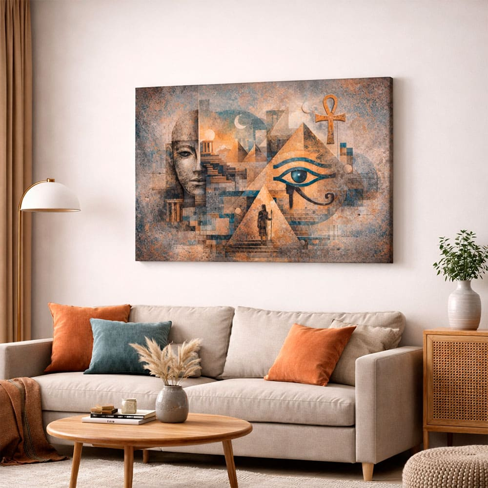 Quadro Decorativo Egípcio Olho de Hórus Pirâmide Arte Egito Antigo Abstrato Sala Canvas