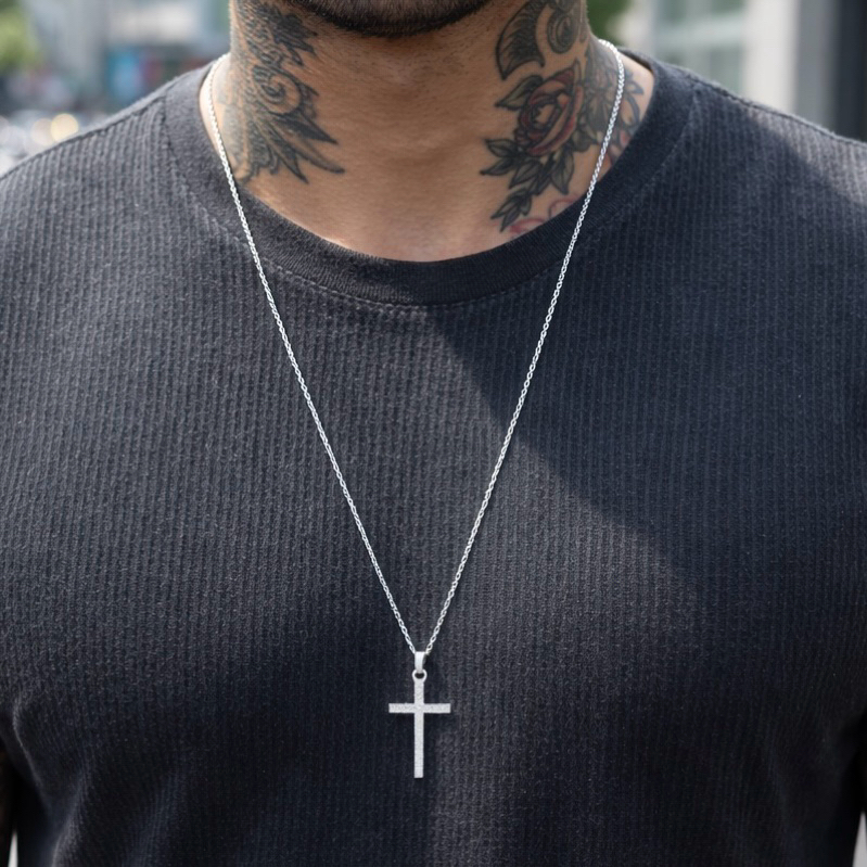 Colar Masculina cor prata 925 Pingente Cruz corrente Minimalista não descasca garantia vitalícia em Oferta na Shopee