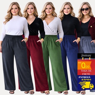 Calça Pantalona Feminina Duna Premium Cintura Alta com Bolso Wide Leg Elegante Plus size M ao G3 em Oferta na Shopee