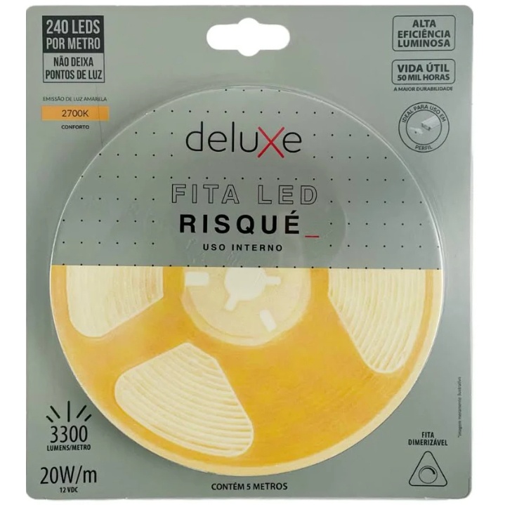 Fita Led avant Risque 20w 2700k Branco Quente 5 Metros 12v Ip20/sem fonte