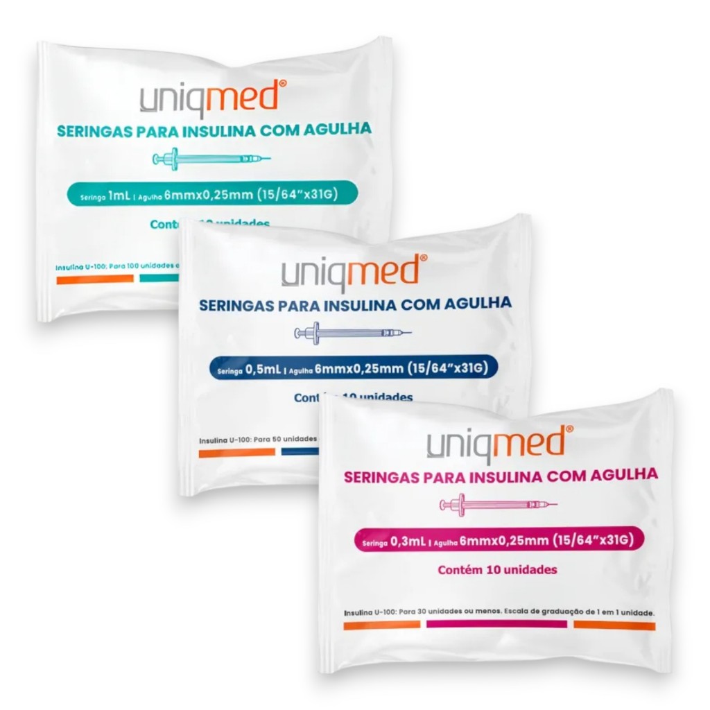 Seringa Insulina Agulha Fixa 6x0,25mm - Kit c/ 10un Uniqmed em Oferta na Shopee