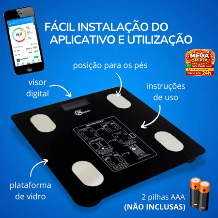 Balança Digital Inteligente Bluetooth Bioimpedância 140kg Gordura Corporal App Fitness
