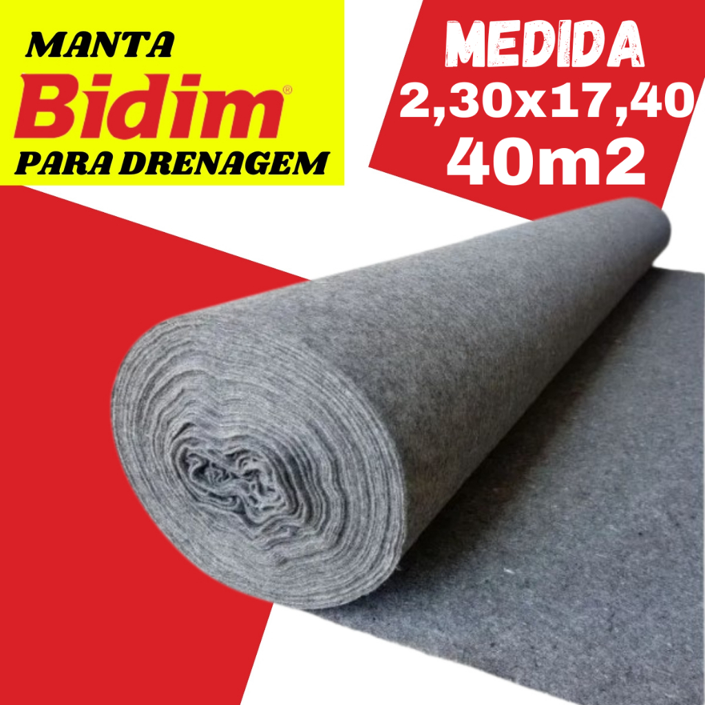 Manta Geotextil Bidim Original Drenagem 40 Mts 2,30x17,40 Para Vasos Jardineiras Jardim