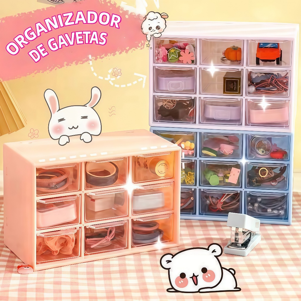 Organizador Mini Gaveteiro Com 6/9 Gavetas  Transparente Para Maquiagem/Joias/Papelaria em Oferta na Shopee