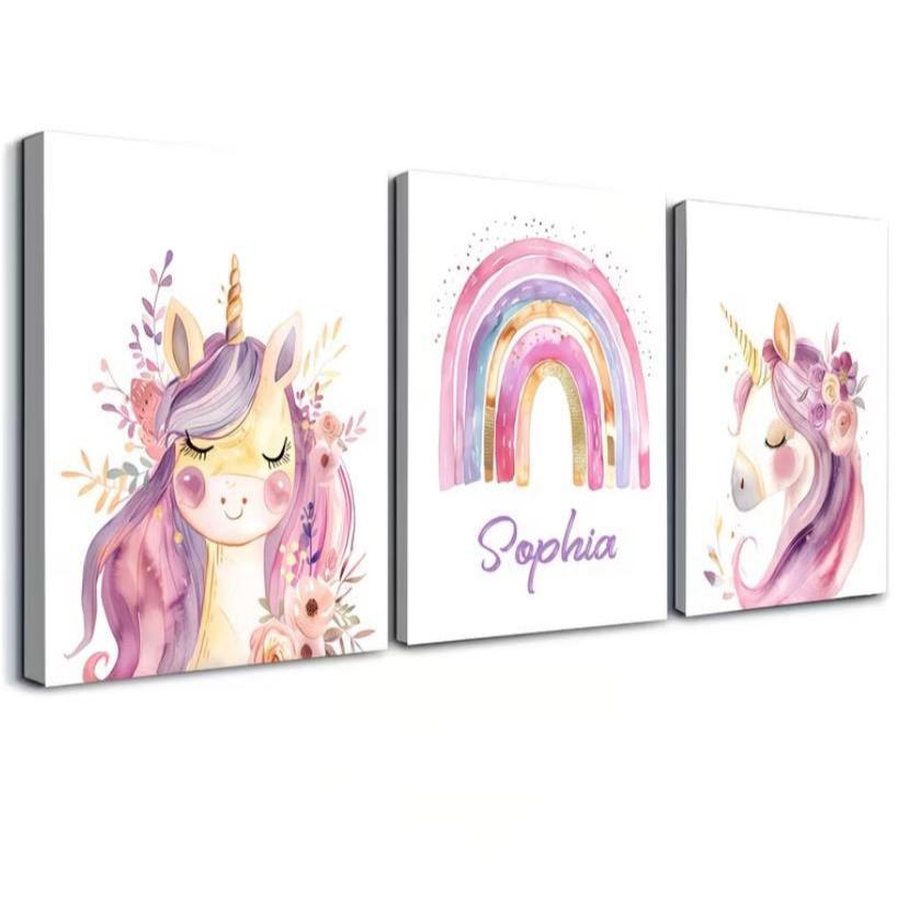 kit 3 Quadros Personalizados Nome Menina unicórnio rosa – Decoração Quarto Infantil Feminino em Oferta na Shopee