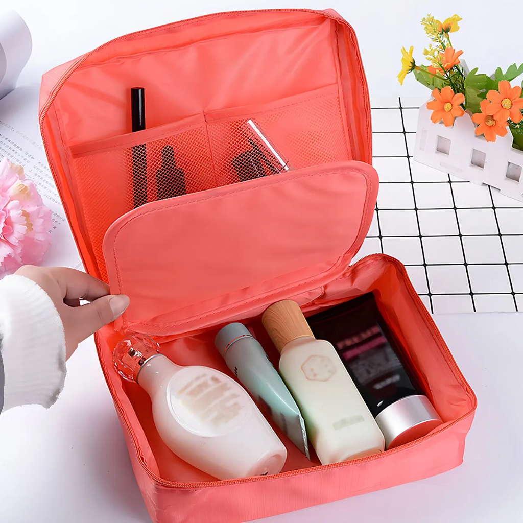Bolsa Necessaire de Viagem Organizador Objetos de Higiene Pessoal Maquiagem Com Divisória e Alça