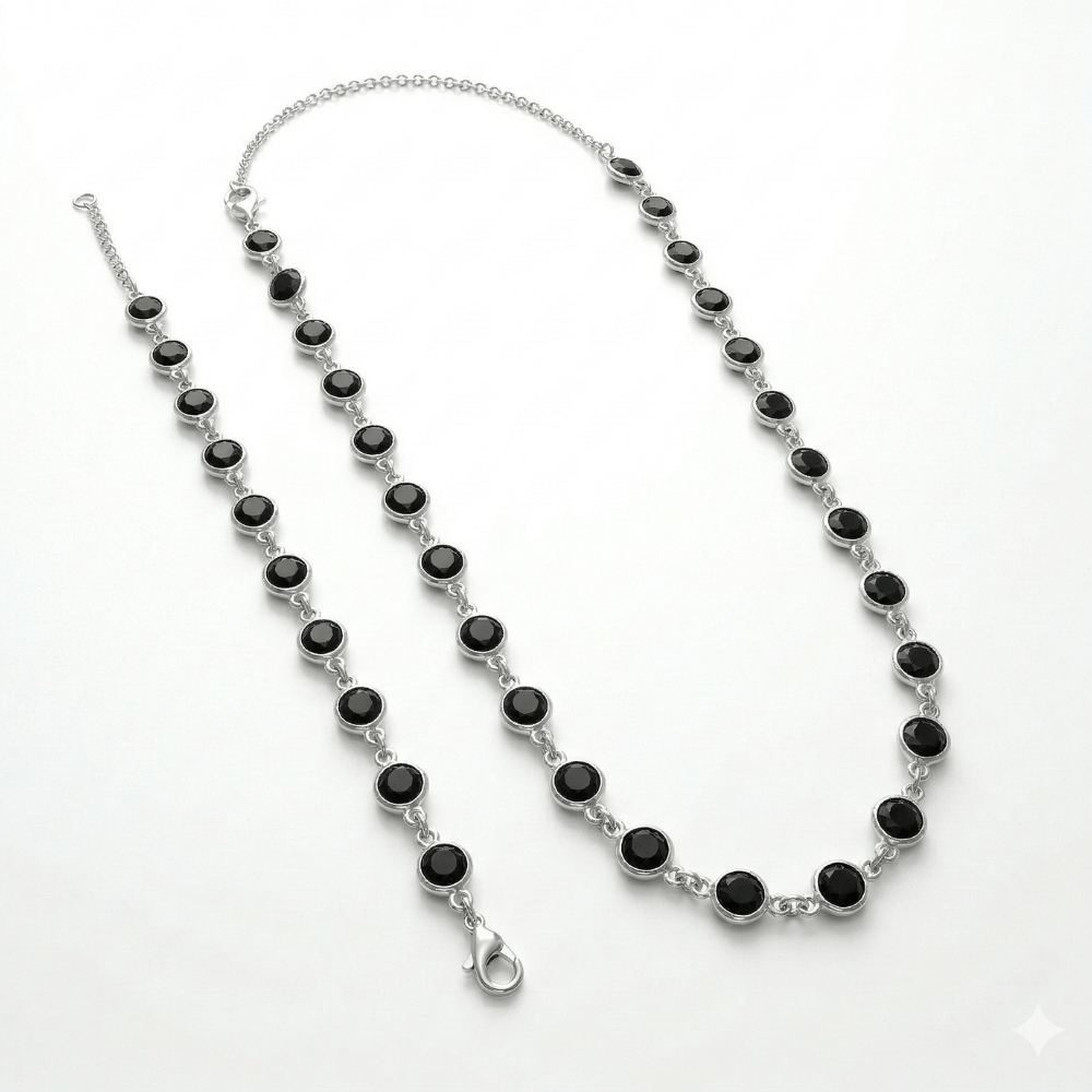 Conjunto Colar + Pulseira Cristal Preto Colorido Folheado a Ouro e Prata em Oferta na Shopee