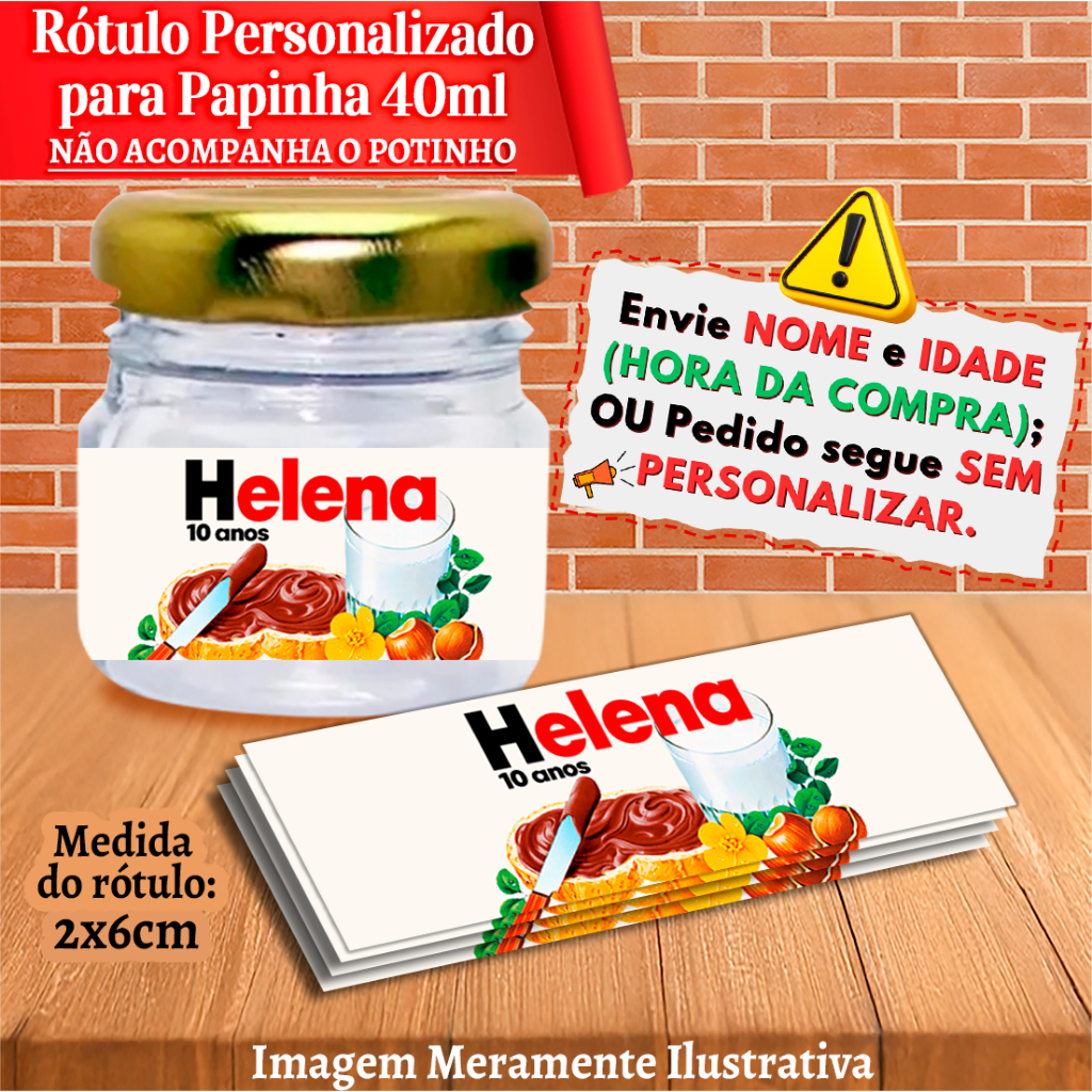 Rótulos adesivos Tema Nutella Personalizado para Papinha 40ml 40g