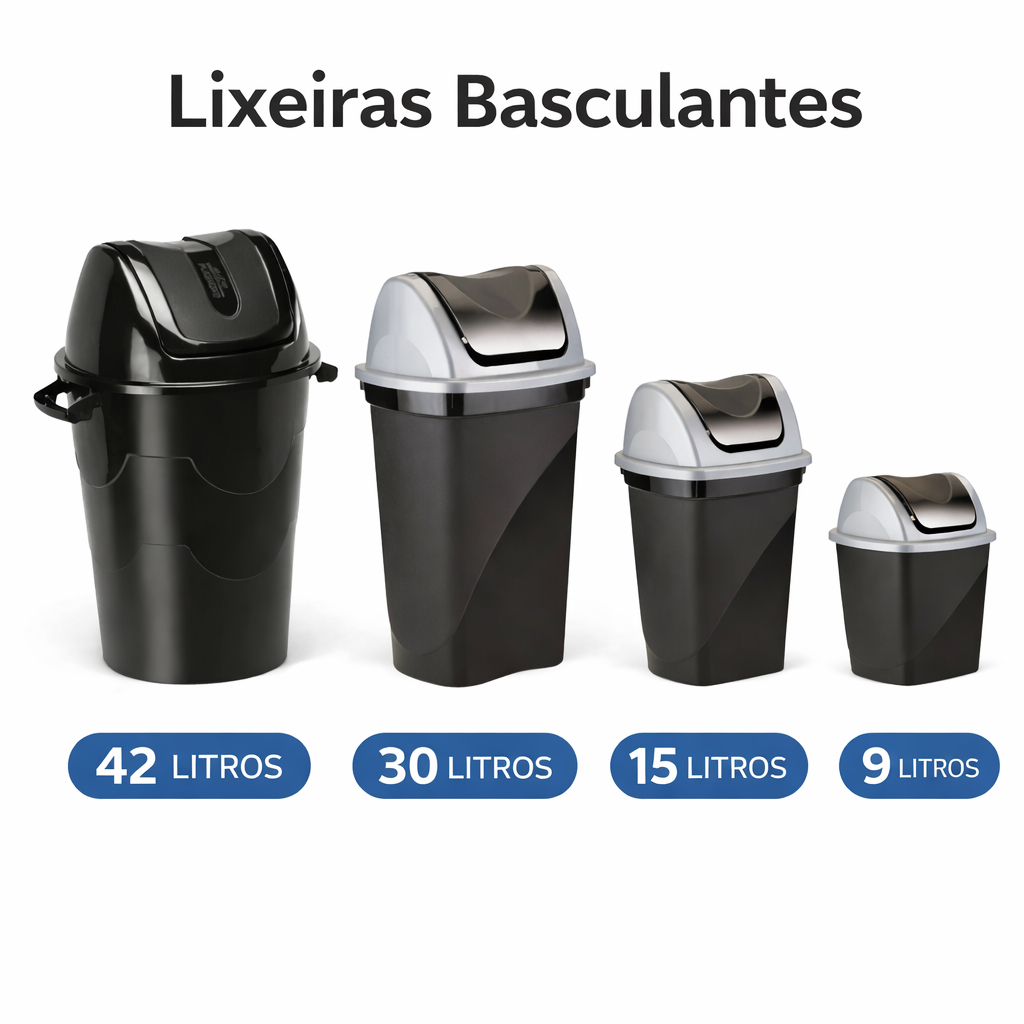 Lixeira Basculante 9/15/30/42 Litros Preto Plástico em Oferta na Shopee