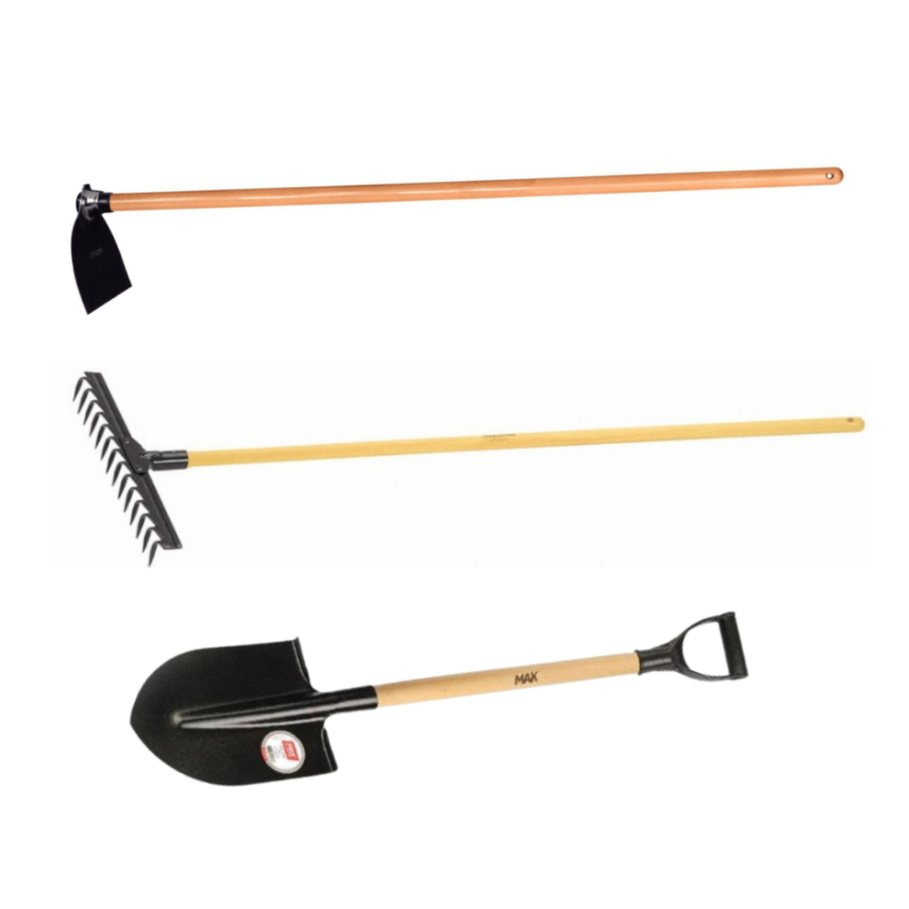 Kit Jardim Completo Enxada Estreita 22cm + Ancinho 14 Dentes + Pá de Bico - Promoção