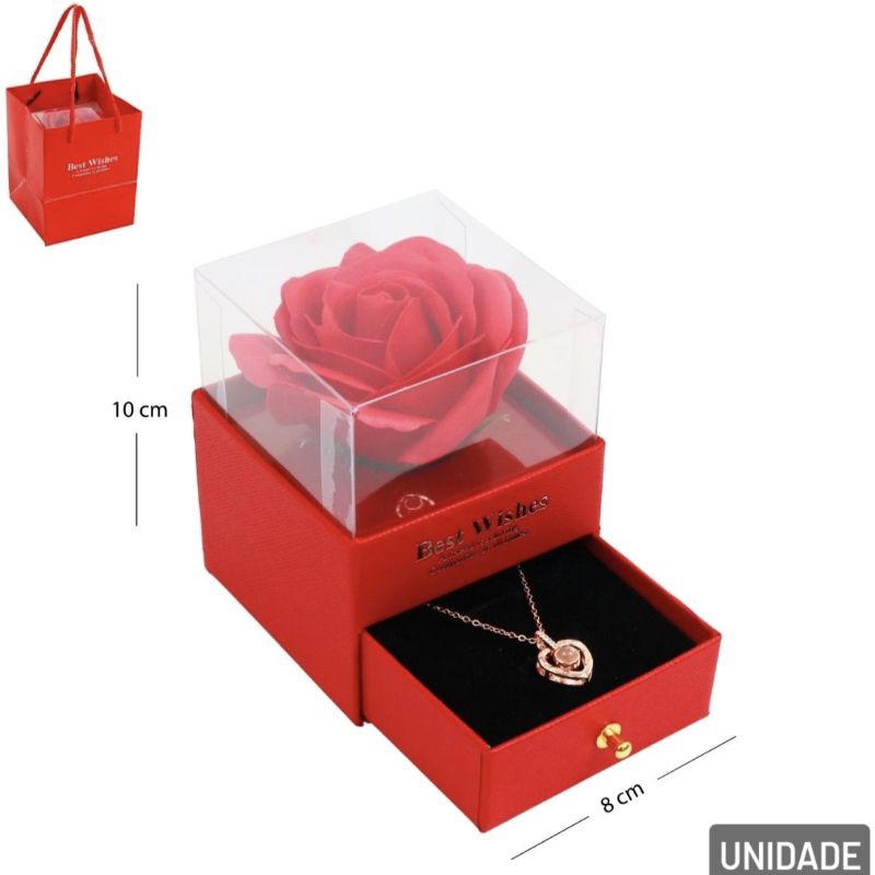 Kit Presente Rosa Encantada com Colar Coração + Caixa com Gaveta  Te Amo  Presente Romântico Dia das Mães/Namorados em Oferta na Shopee