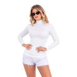 Cacharrel Branca - Cacharrel Feminina - Blusa Cacharrel de Manga Longa com Gola Alta
