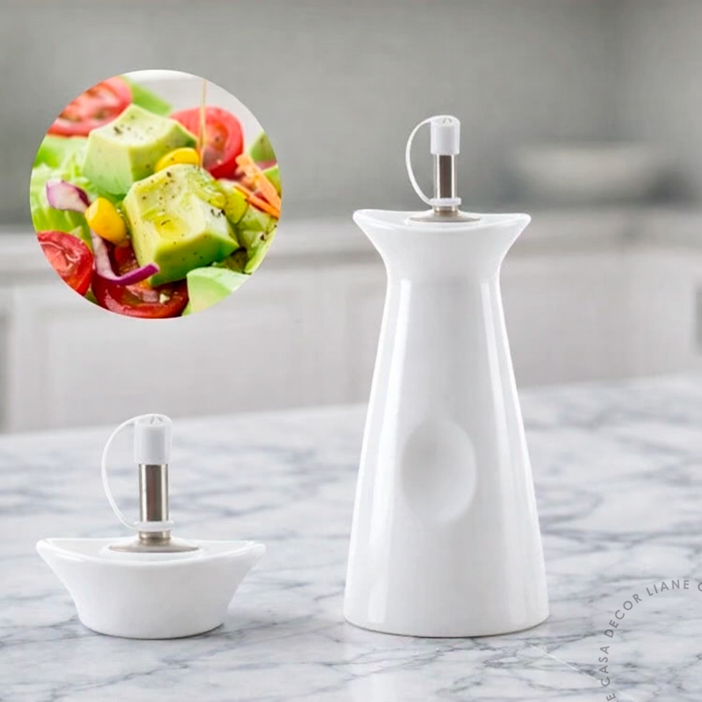 Porta Azeite  ou Vinagre Galheteiro Porcelana Oasis 250ml Com Bico Dosador Tampa Azeiteiro Vinagreiro