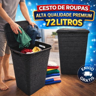 Cesto Roupa Suja 72L Grande com Tampa Organizador Lavanderia Banheiro Quarto Plástico Resistente Multiuso em Oferta na Shopee