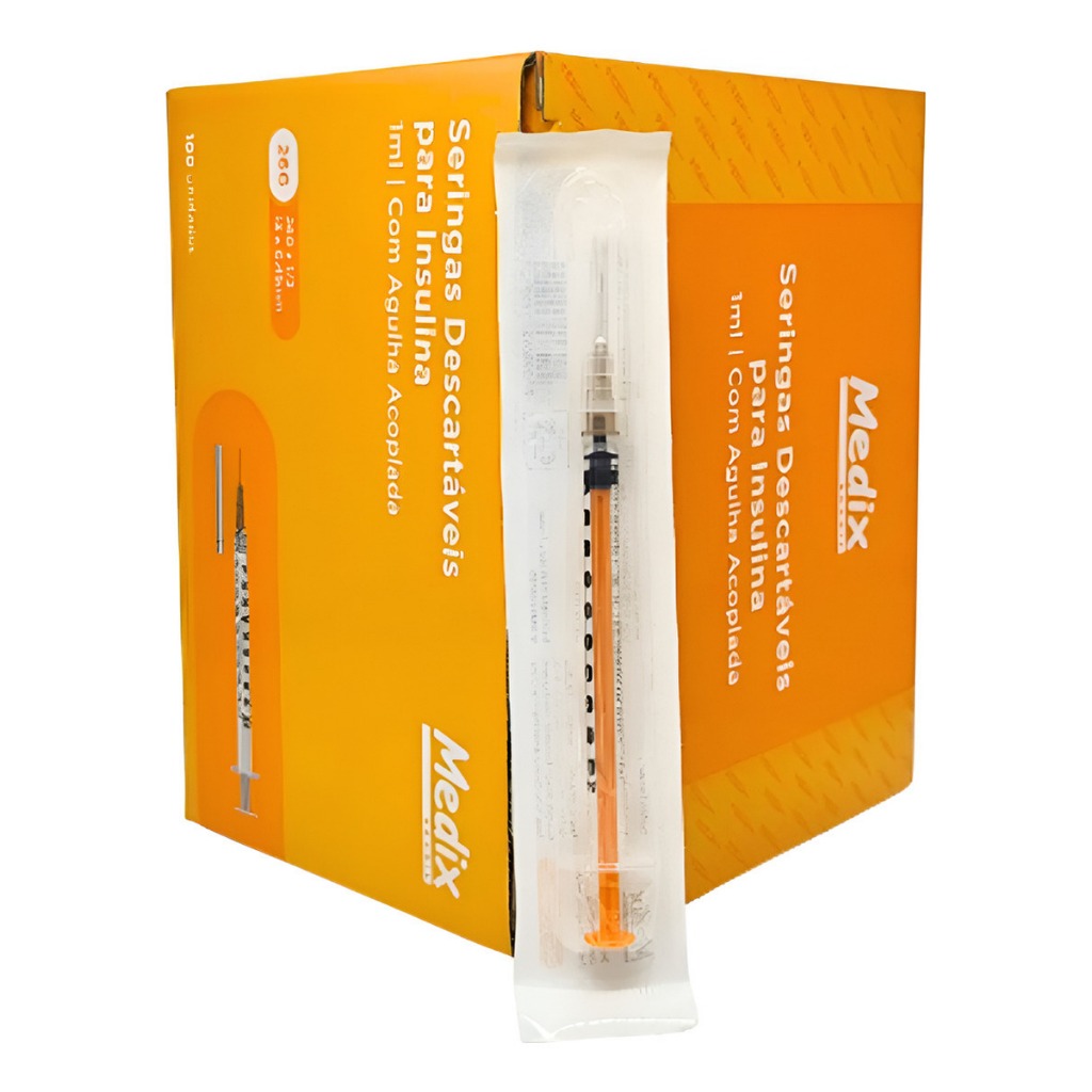 Seringa 1ml com agulha acoplada 13x0,45 com 100 unidades individuais em Oferta na Shopee
