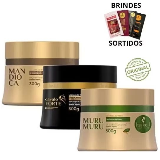 Kit Cronograma Haskell mascara Cavalo Forte Mandioca e Murumuru 300g