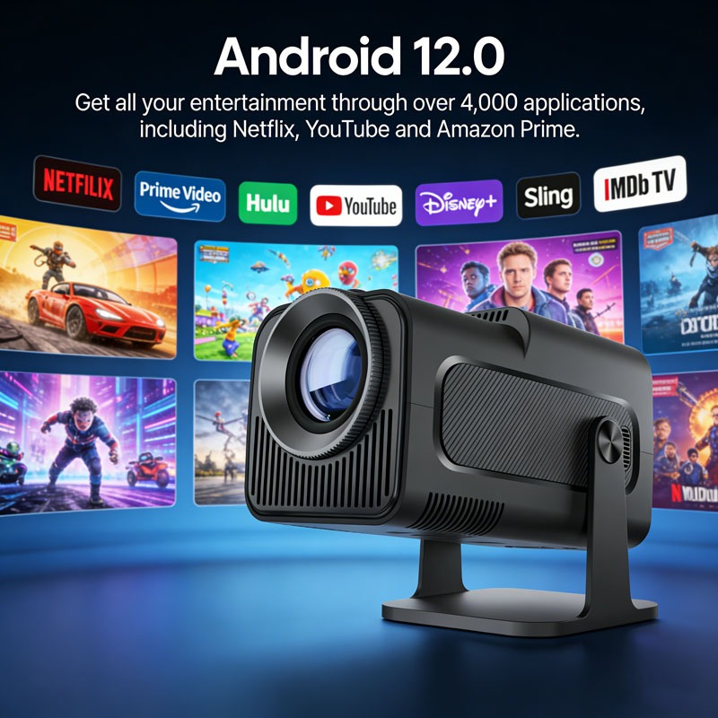 Projetor Smart HY320 Atualizado Full HD 1280P Android Wi-Fi Bluetooth, Portátil Espelha Celular